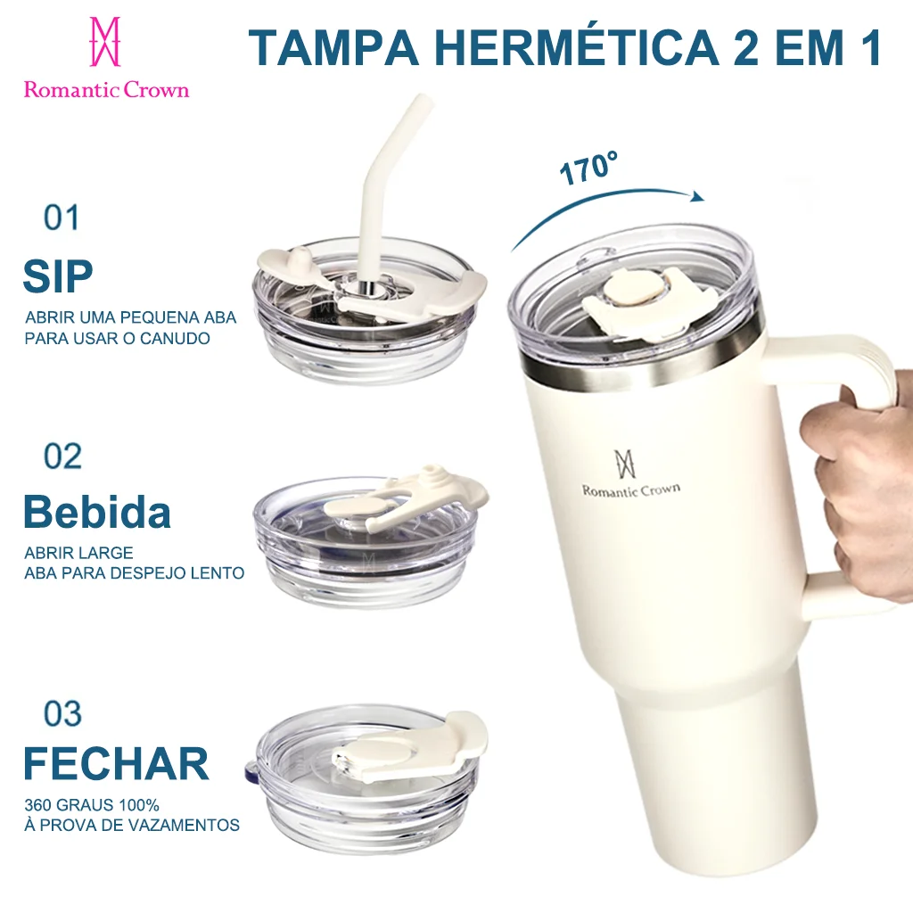 Copo Térmico Inox 1200ml com Tampa e Canudo - Mantém Gelado por Horas
