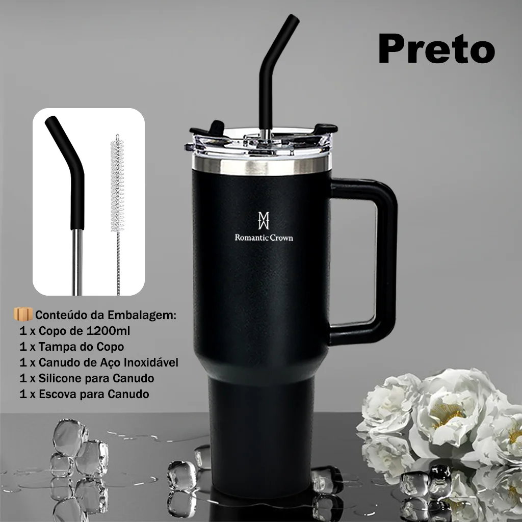 Copo Térmico Inox 1200ml com Tampa e Canudo - Mantém Gelado por Horas